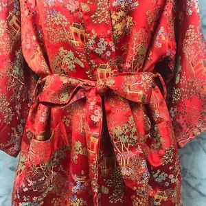 Vintage | Intimates & Sleepwear | Vintage Asian Red Print Long Belted ...
